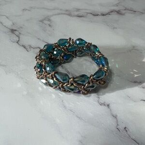 Blue and Gold Elastic Beaded Bracelet